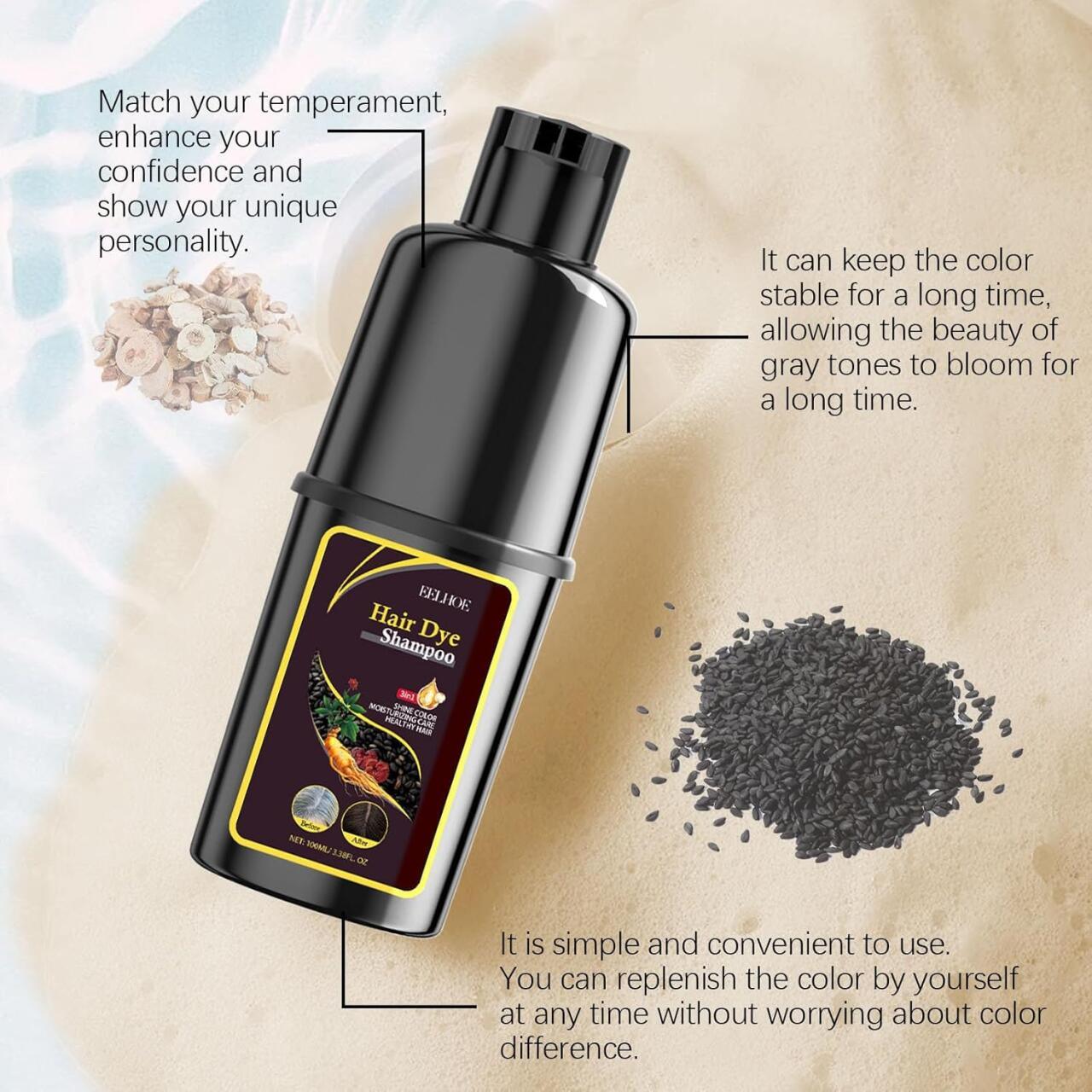 EELHOE Champú Tinte Negro 3 en 1 - Mimaste
